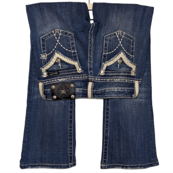 Miss Me Denim - Womens Blue Embroidered Bootcut Jeans - 7 For All Mankind Style